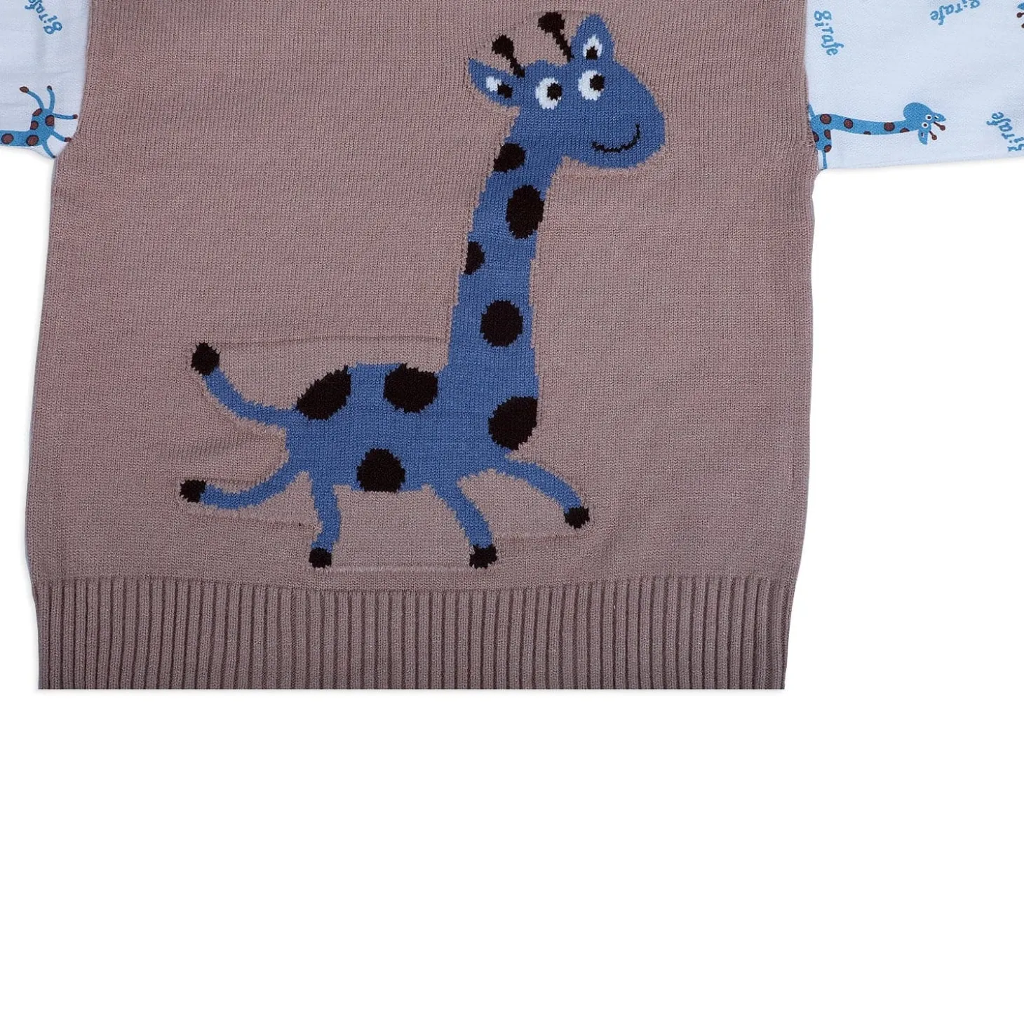 Cute Giraffe Premium Full Sleeves Knitted Sweater - Brown And White