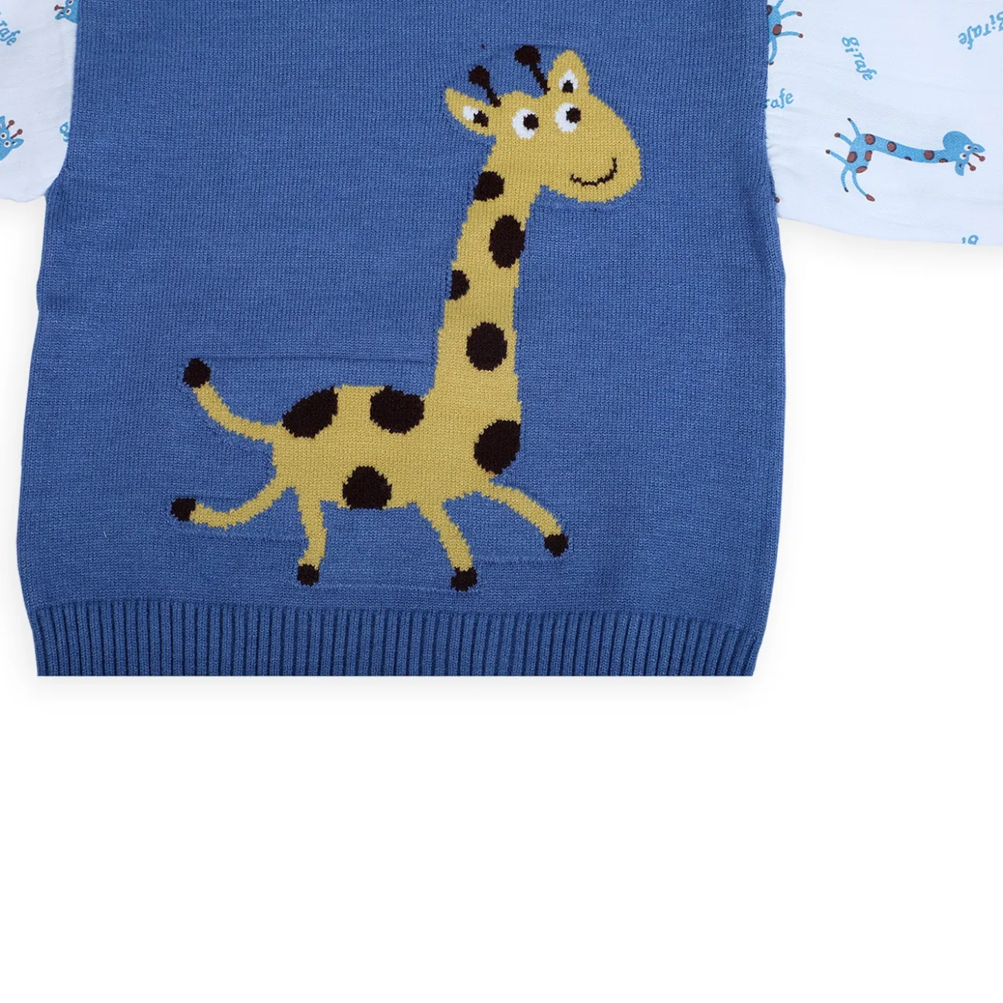 Cute Giraffe Premium Full Sleeves Knitted Sweater - Blue And White