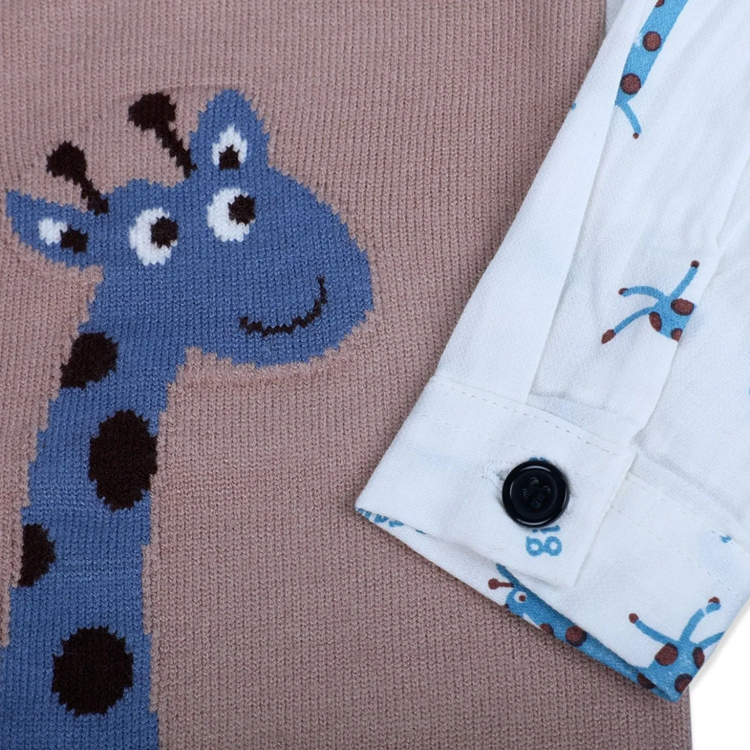 Cute Giraffe Premium Full Sleeves Knitted Sweater - Brown And White