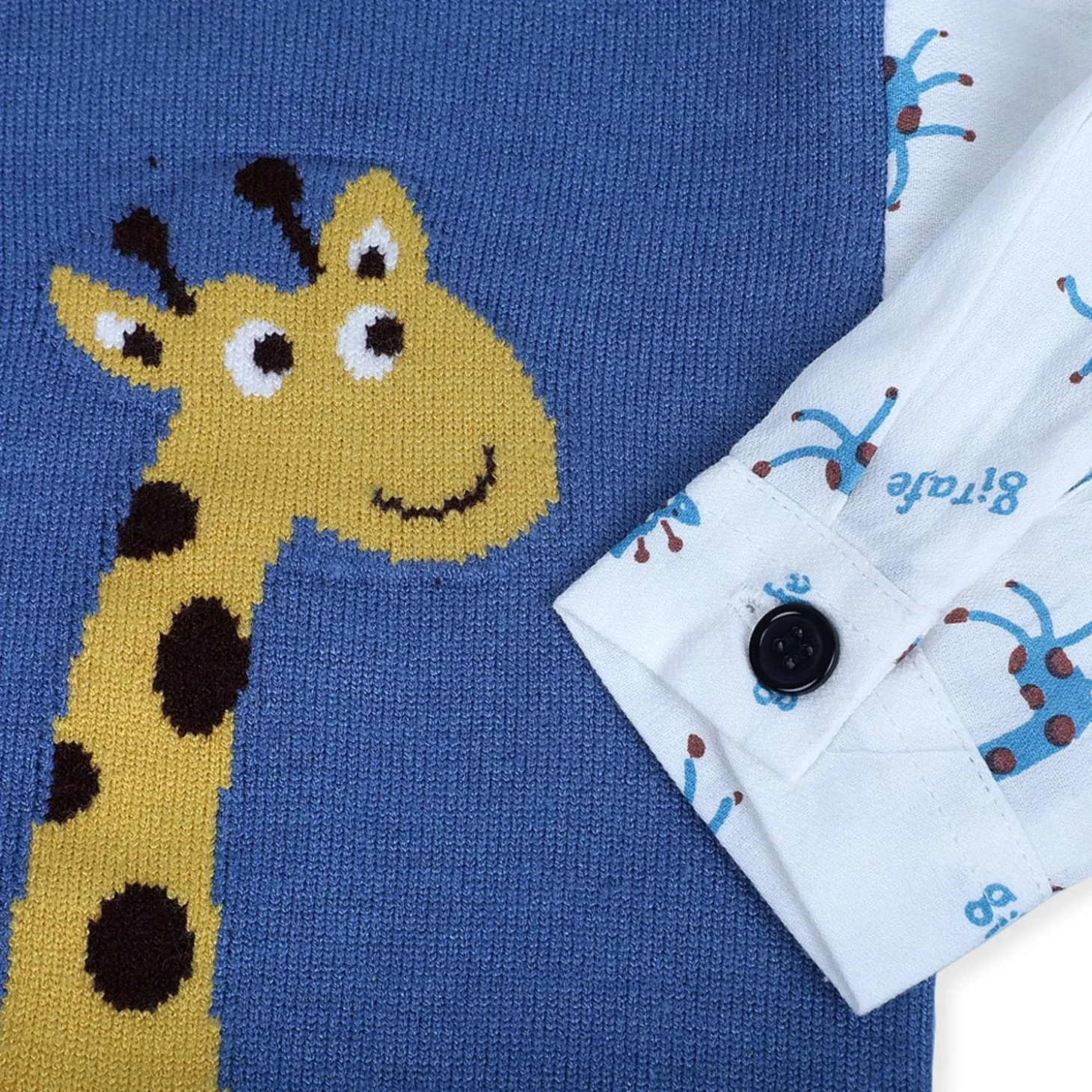 Cute Giraffe Premium Full Sleeves Knitted Sweater - Blue And White