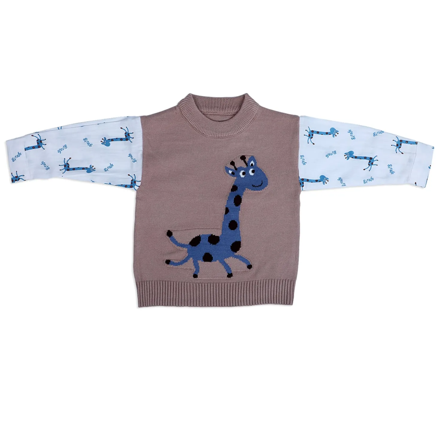 Cute Giraffe Premium Full Sleeves Knitted Sweater - Brown And White
