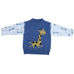 Cute Giraffe Premium Full Sleeves Knitted Sweater - Blue And White