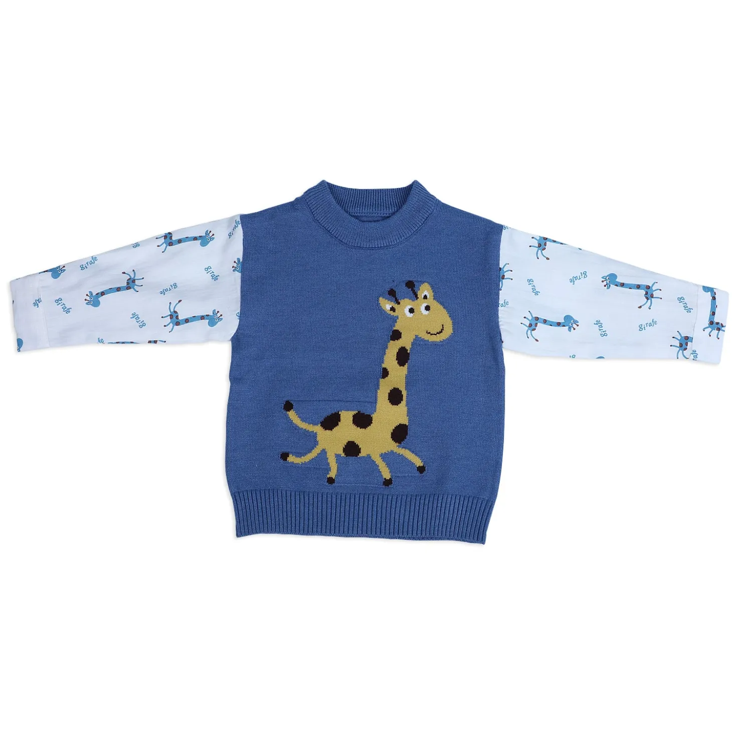 Cute Giraffe Premium Full Sleeves Knitted Sweater - Blue And White