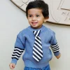 3D Neck Tie Premium Full Sleeves Knitted Sweater - Blue