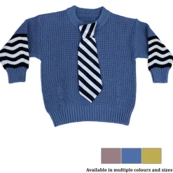 3D Neck Tie Premium Full Sleeves Knitted Sweater - Blue