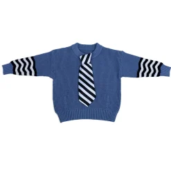 3D Neck Tie Premium Full Sleeves Knitted Sweater - Blue