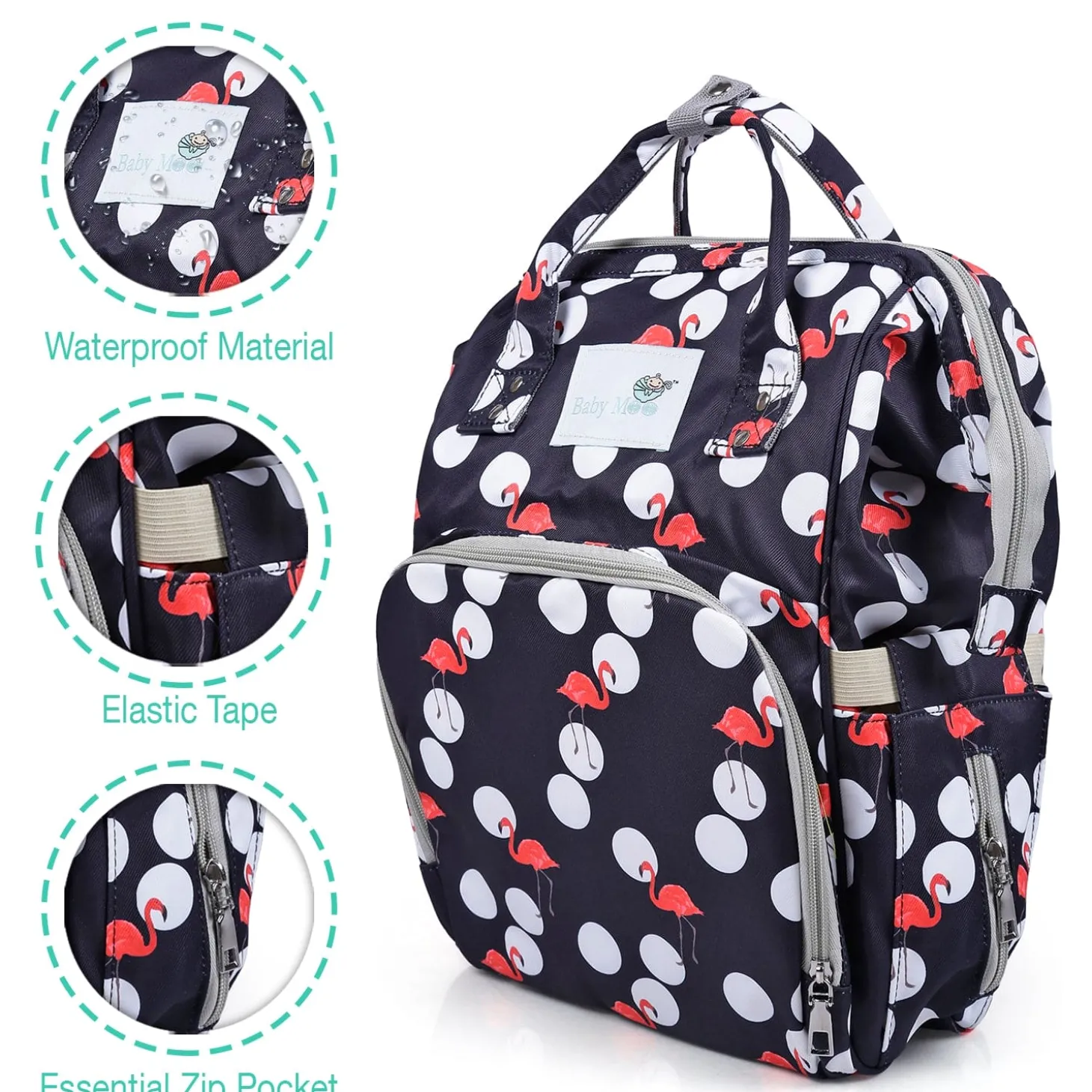 Diaper Bag Maternity Backpack Flamingo Black