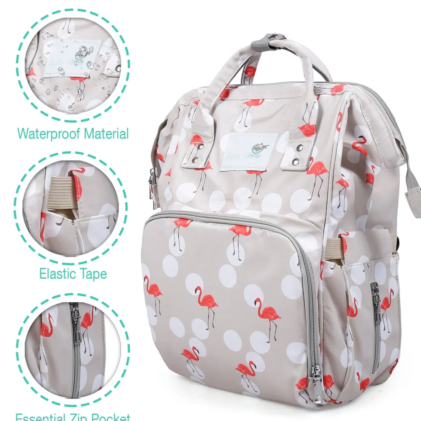 Diaper Bag Maternity Backpack Flamingo Beige