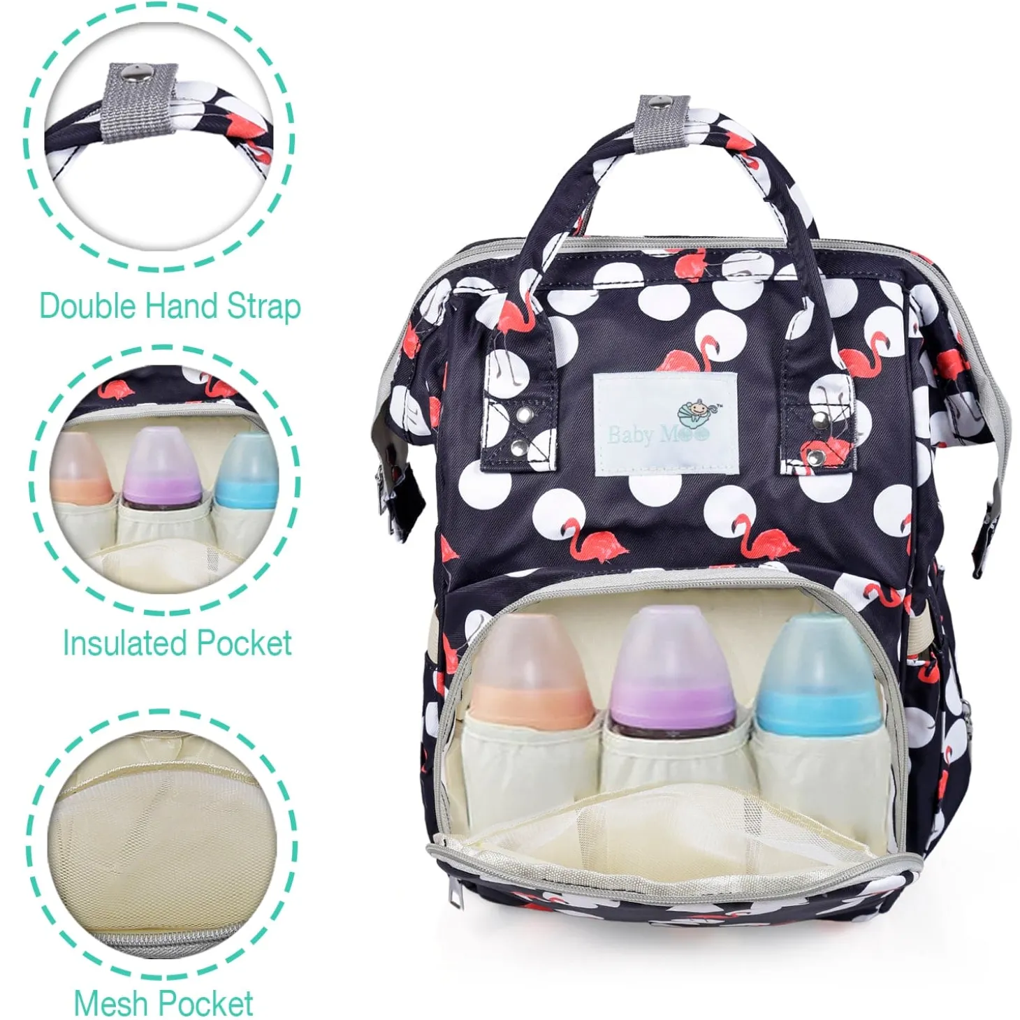 Diaper Bag Maternity Backpack Flamingo Black