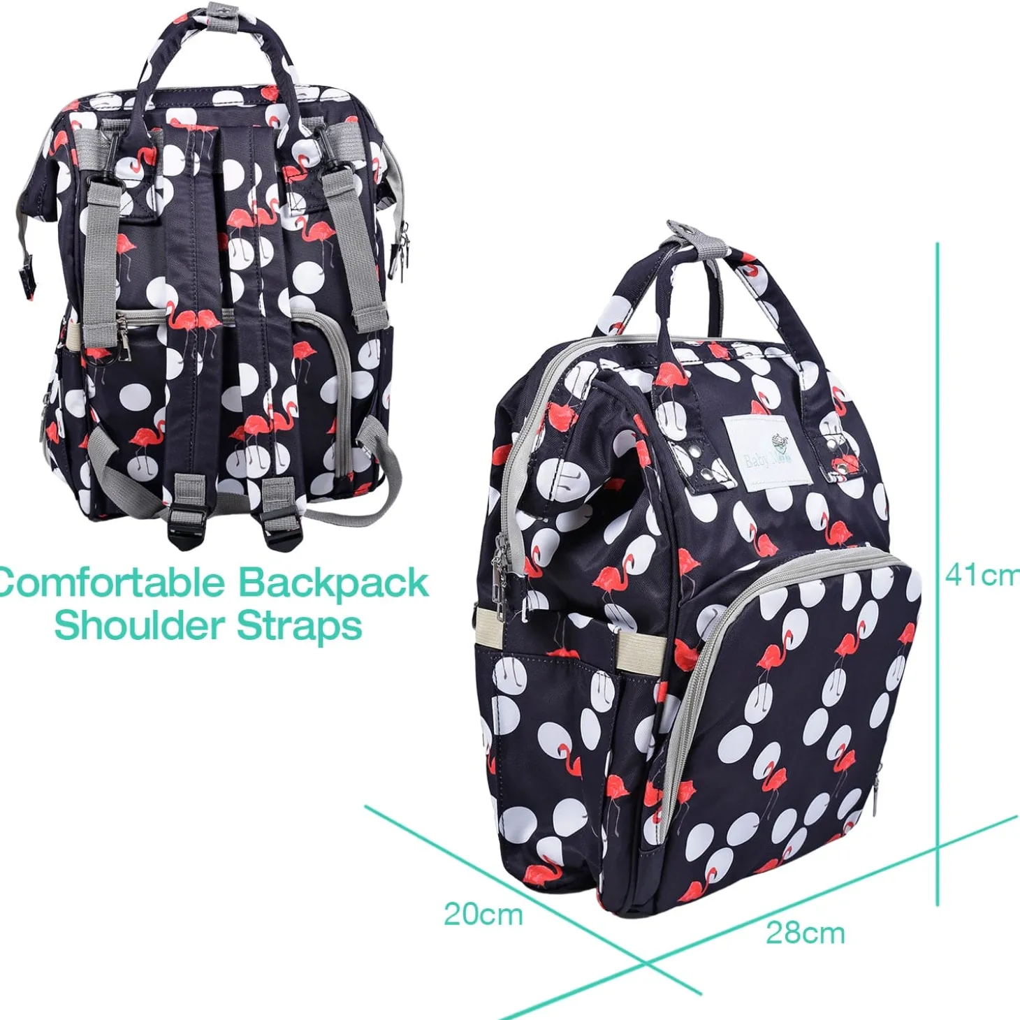 Diaper Bag Maternity Backpack Flamingo Black