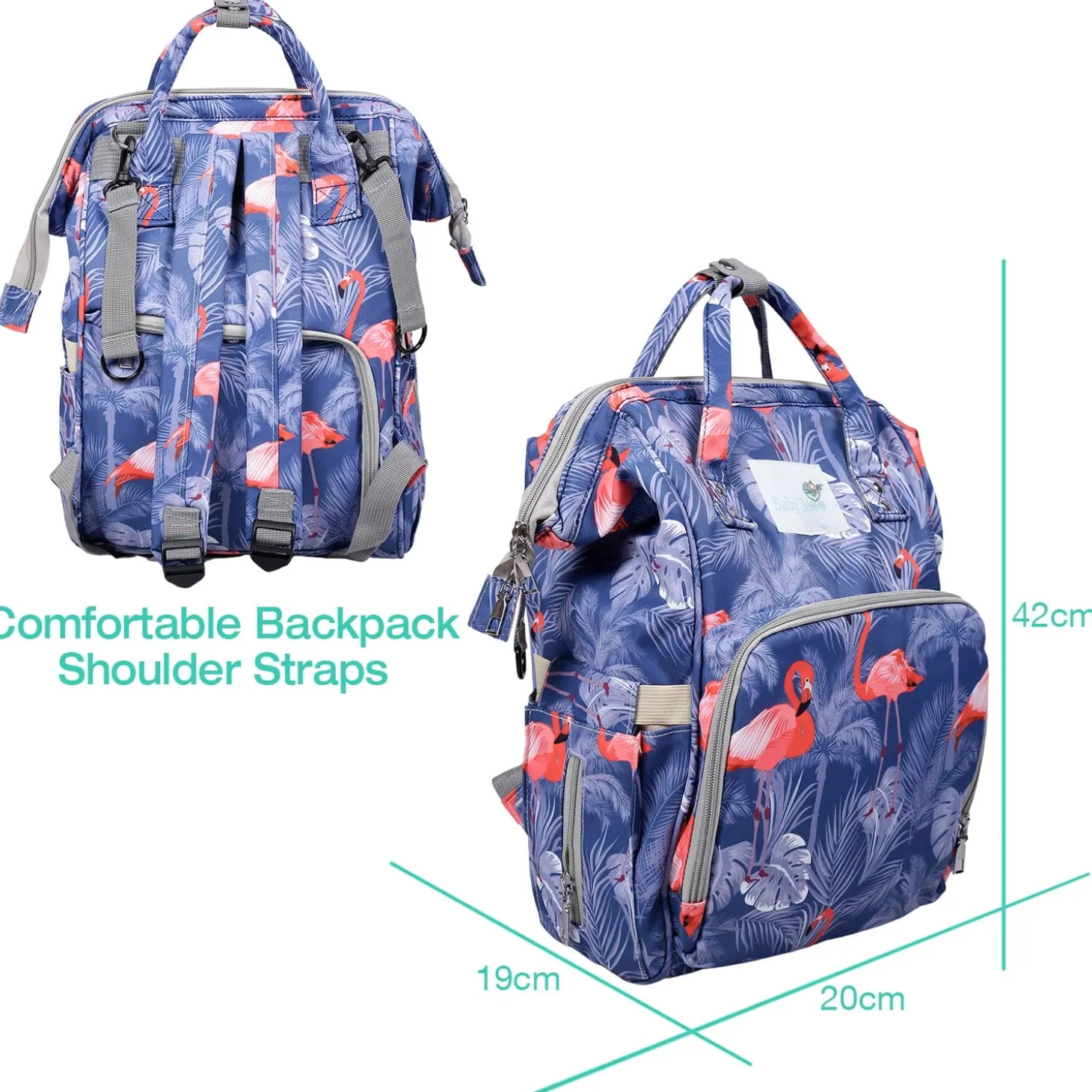 Diaper Bag Maternity Backpack Flamingo Blue