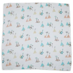 Dinosaur White Small Print Muslin Blanket
