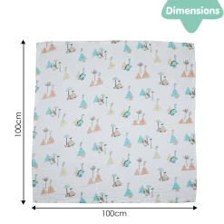 Dinosaur White Small Print Muslin Blanket