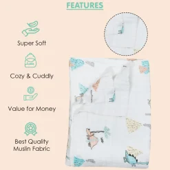 Dinosaur White Small Print Muslin Blanket