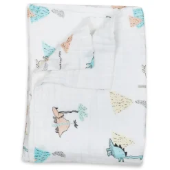 Dinosaur White Small Print Muslin Blanket