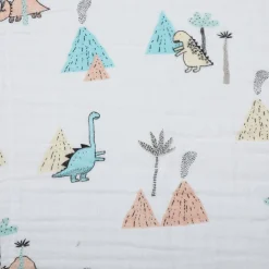 Dinosaur White Small Print Muslin Blanket