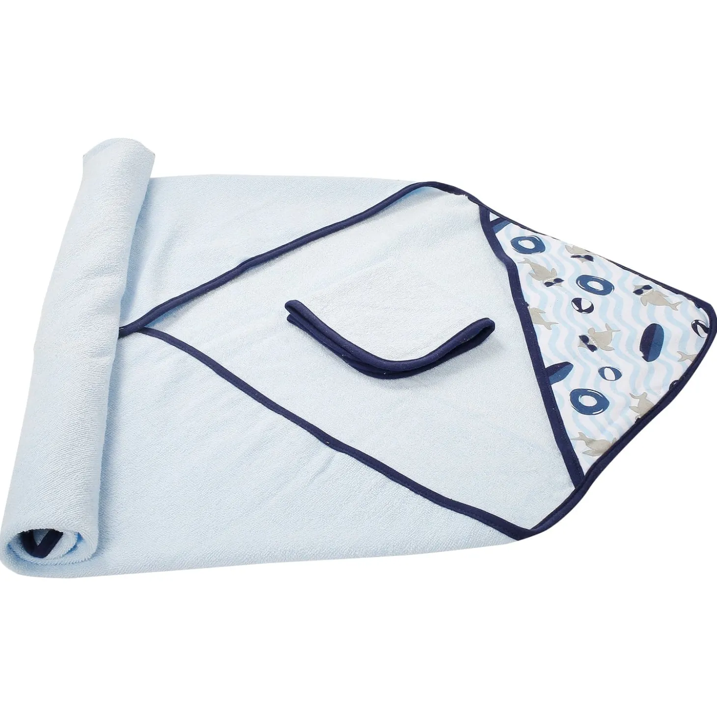 Dolphin Show Blue Hooded Towel & Wash Cloth Set