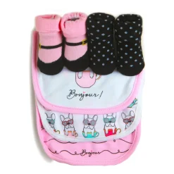 Dreaming Of Paris Pink And Black Set Of 3 Bibs And 2 Socks