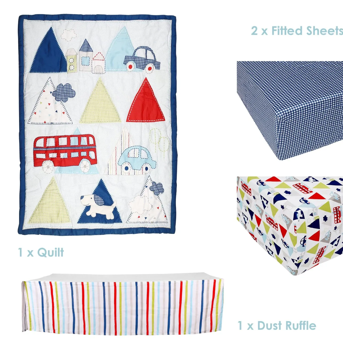 Driving Around Blue 4 Pcs Crib Set
