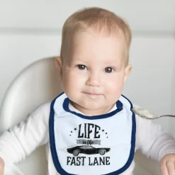 Driving In The Fast Lane Blue And White Set Of 3 Bibs And 2 Socks