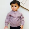 Elegant Bow And Pearl Buttons Premium Full Sleeves Knitted Sweater - Mauve