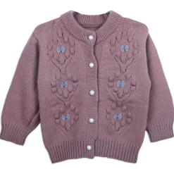 Elegant Bow And Pearl Buttons Premium Full Sleeves Knitted Sweater - Mauve