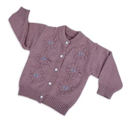 Elegant Bow And Pearl Buttons Premium Full Sleeves Knitted Sweater - Mauve