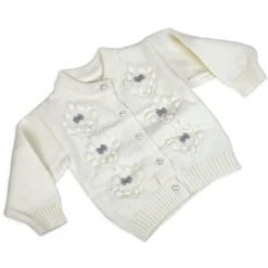 Elegant Bow And Pearl Buttons Premium Full Sleeves Knitted Sweater - Off White