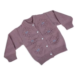 Elegant Bow And Pearl Buttons Premium Full Sleeves Knitted Sweater - Mauve