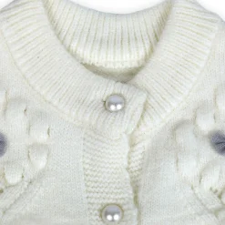 Elegant Bow And Pearl Buttons Premium Full Sleeves Knitted Sweater - Off White