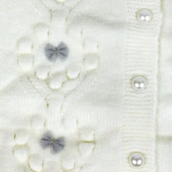 Elegant Bow And Pearl Buttons Premium Full Sleeves Knitted Sweater - Off White