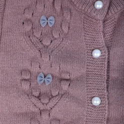 Elegant Bow And Pearl Buttons Premium Full Sleeves Knitted Sweater - Mauve