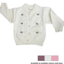 Elegant Bow And Pearl Buttons Premium Full Sleeves Knitted Sweater - Off White