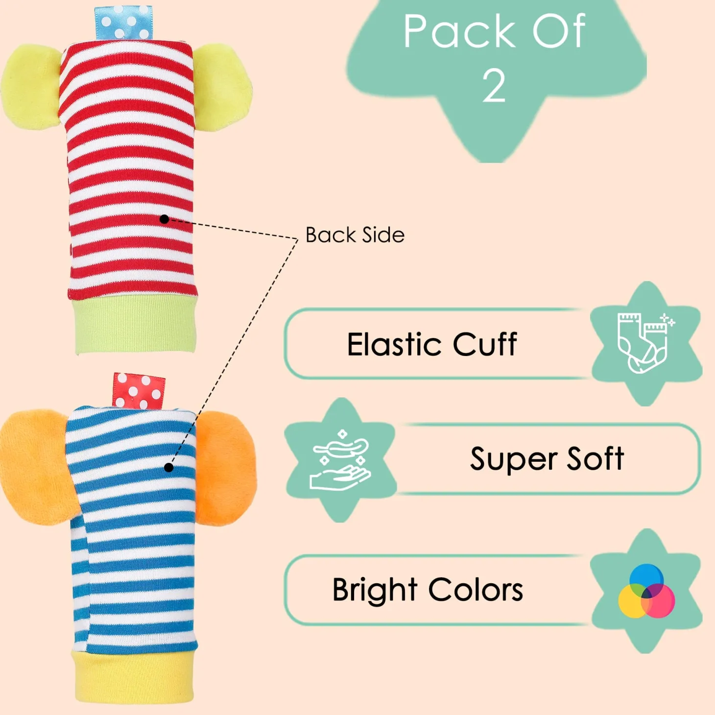 Elephant And Monkey Multicolour Set of 2 Socks Rattle