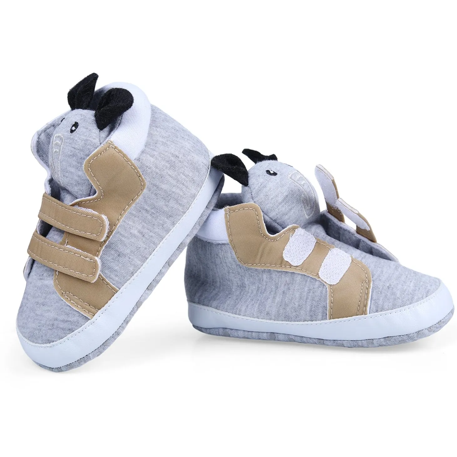 Elephant Cute And Stylish Comfy Velcro Booties - Grey