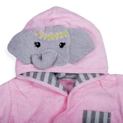 Elephant Face Cotton Hooded Full Sleeves Bathrobe - Pink