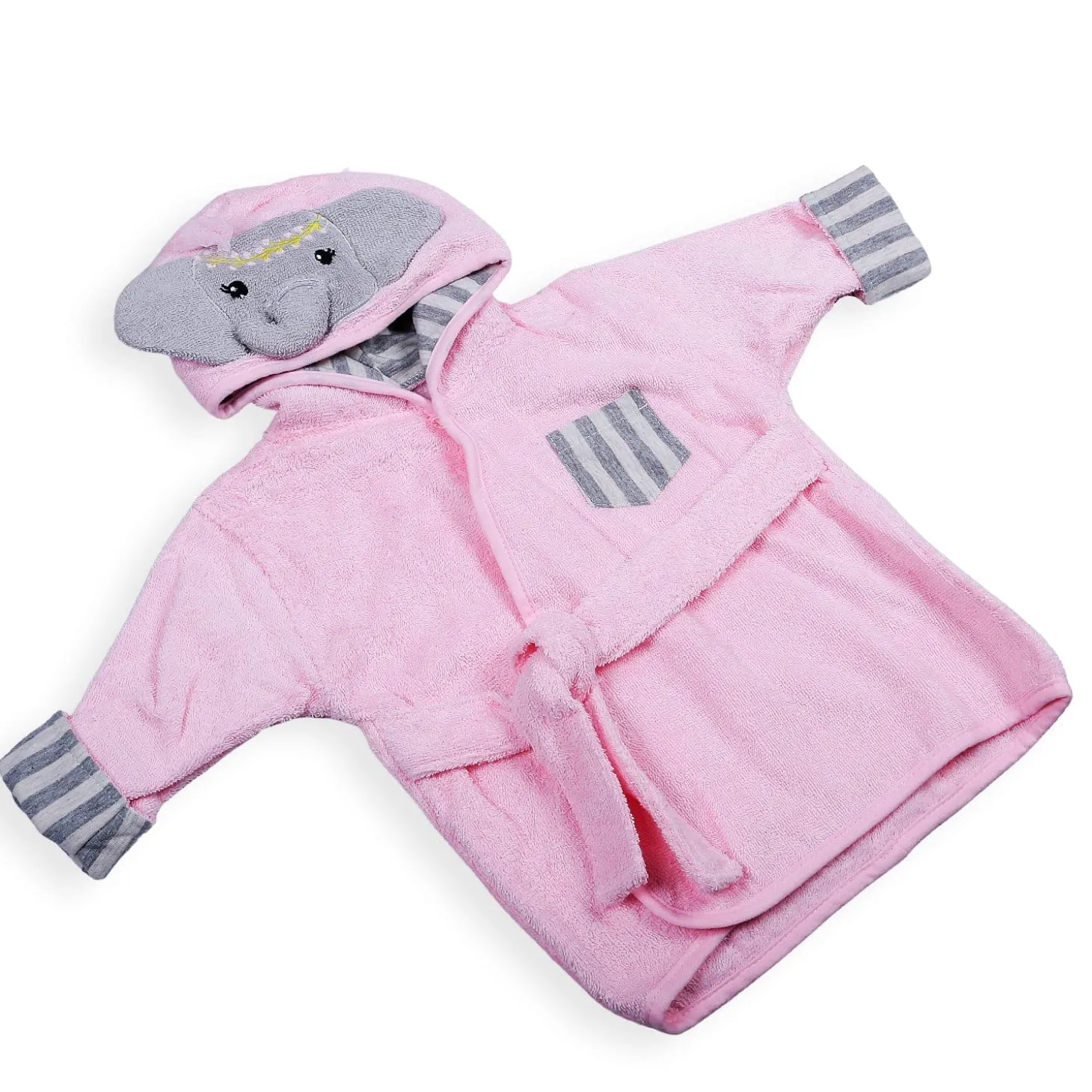 Elephant Face Cotton Hooded Full Sleeves Bathrobe - Pink