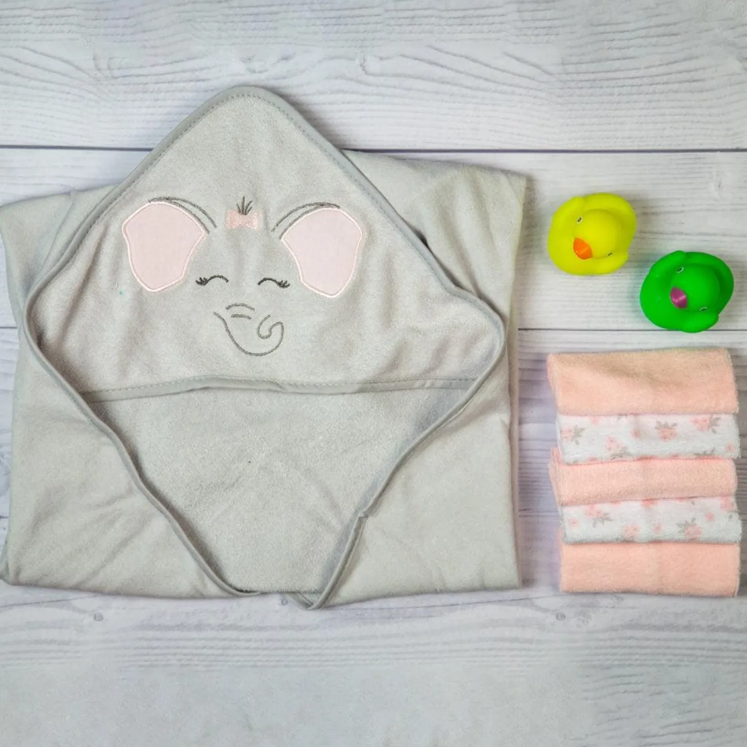 Elephant Grey and Pink Towel & Wash Cloth Set