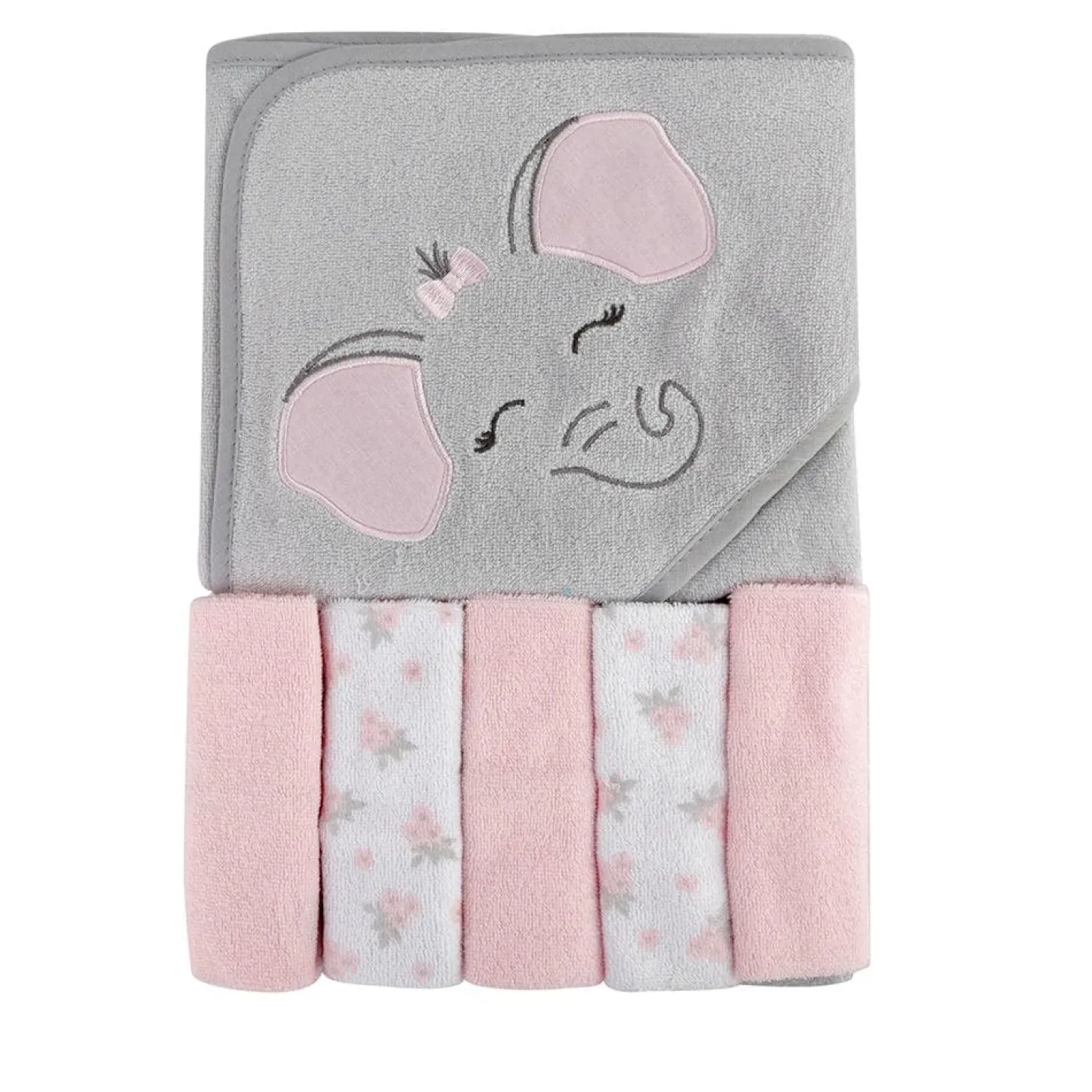 Elephant Grey and Pink Towel & Wash Cloth Set