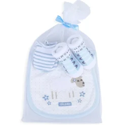 Embroidered Sheep Newborn Feeding Bib Mittens Socks Matching GIft Set Of 3 Bibs & Socks - Multicolour