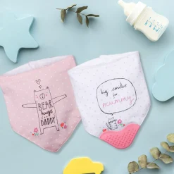 Feeding Bandana Bibs Pack Of 2 Bear Hugs Daddy Pink White