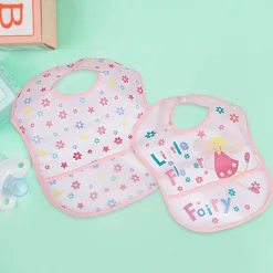 Feeding Bibs Pack Of 2 Crumb Catcher Waterproof Flower Fairy Pink