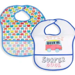 Feeding Bibs Pack Of 2 Crumb Catcher Waterproof Surfer Dude Blue