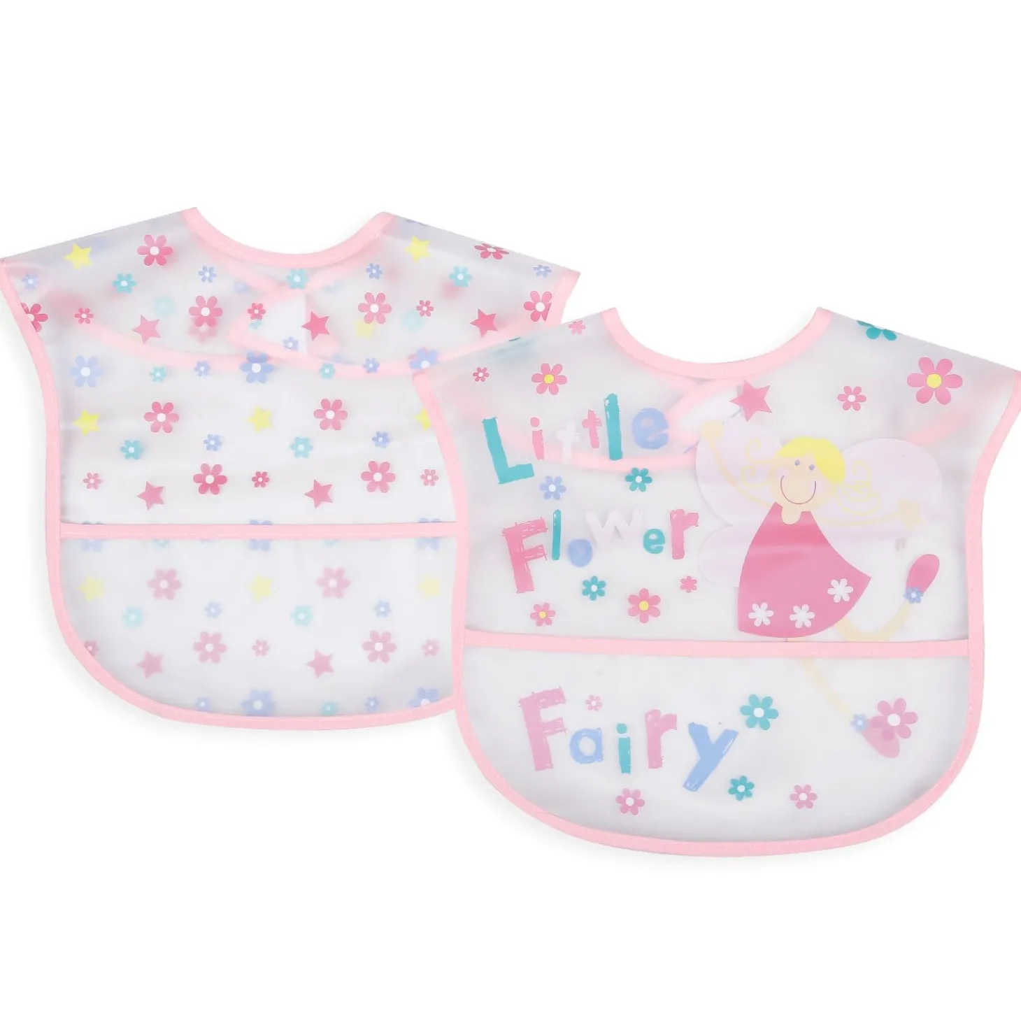 Feeding Bibs Pack Of 2 Crumb Catcher Waterproof Flower Fairy Pink