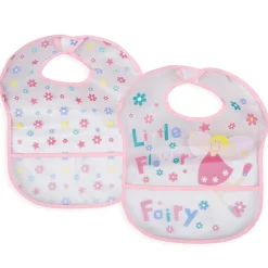 Feeding Bibs Pack Of 2 Crumb Catcher Waterproof Flower Fairy Pink