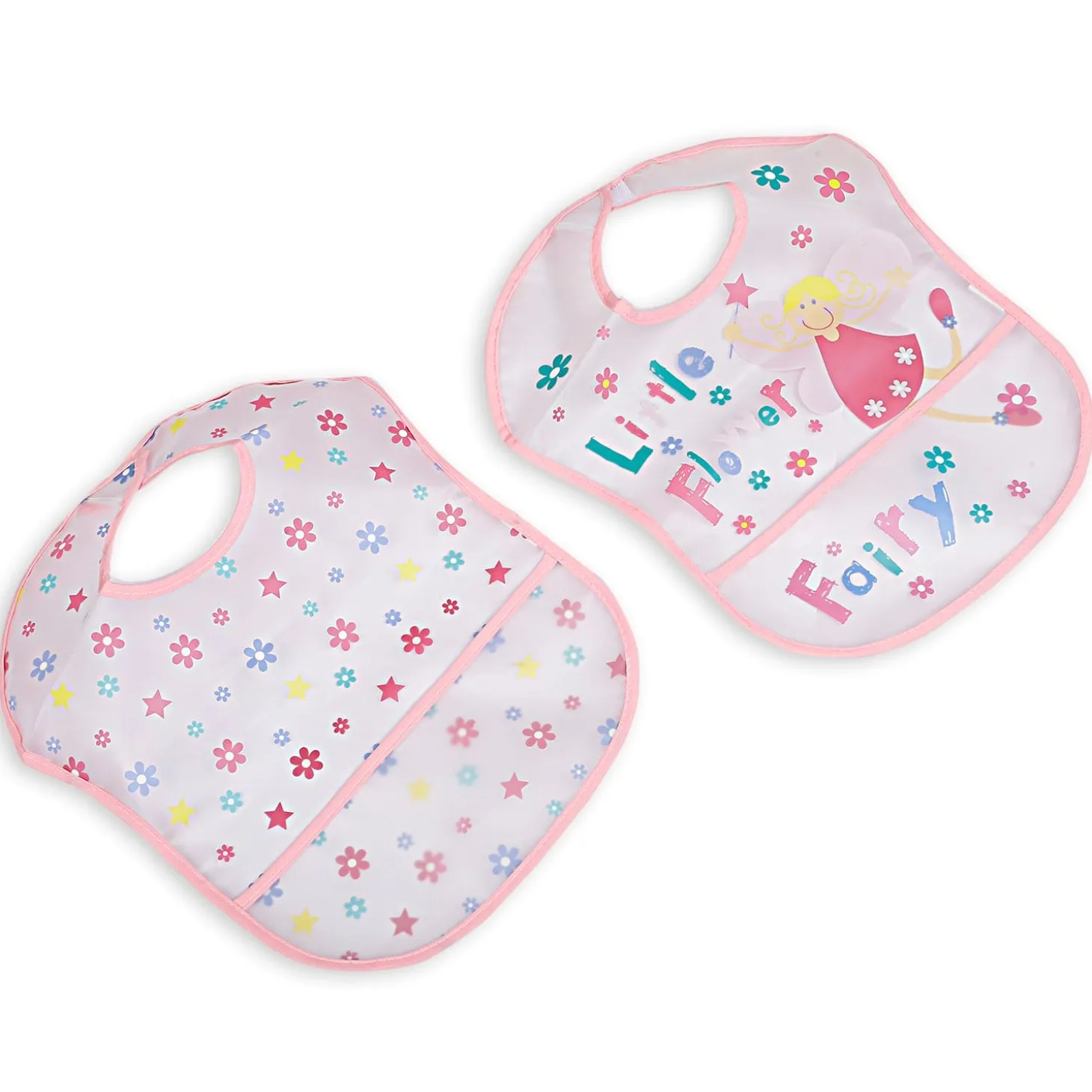 Feeding Bibs Pack Of 2 Crumb Catcher Waterproof Flower Fairy Pink