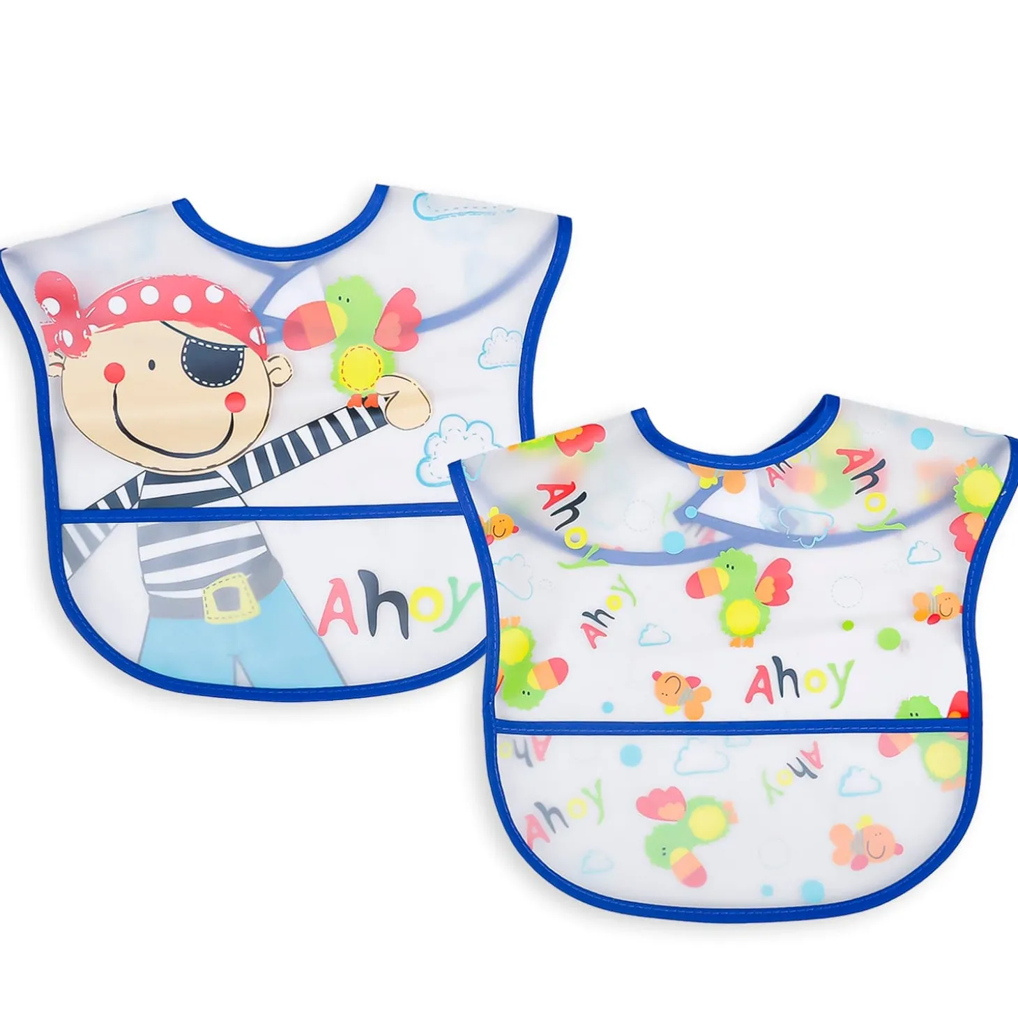 Feeding Bibs Pack Of 2 Crumb Catcher Waterproof Ahoy Pirate Blue