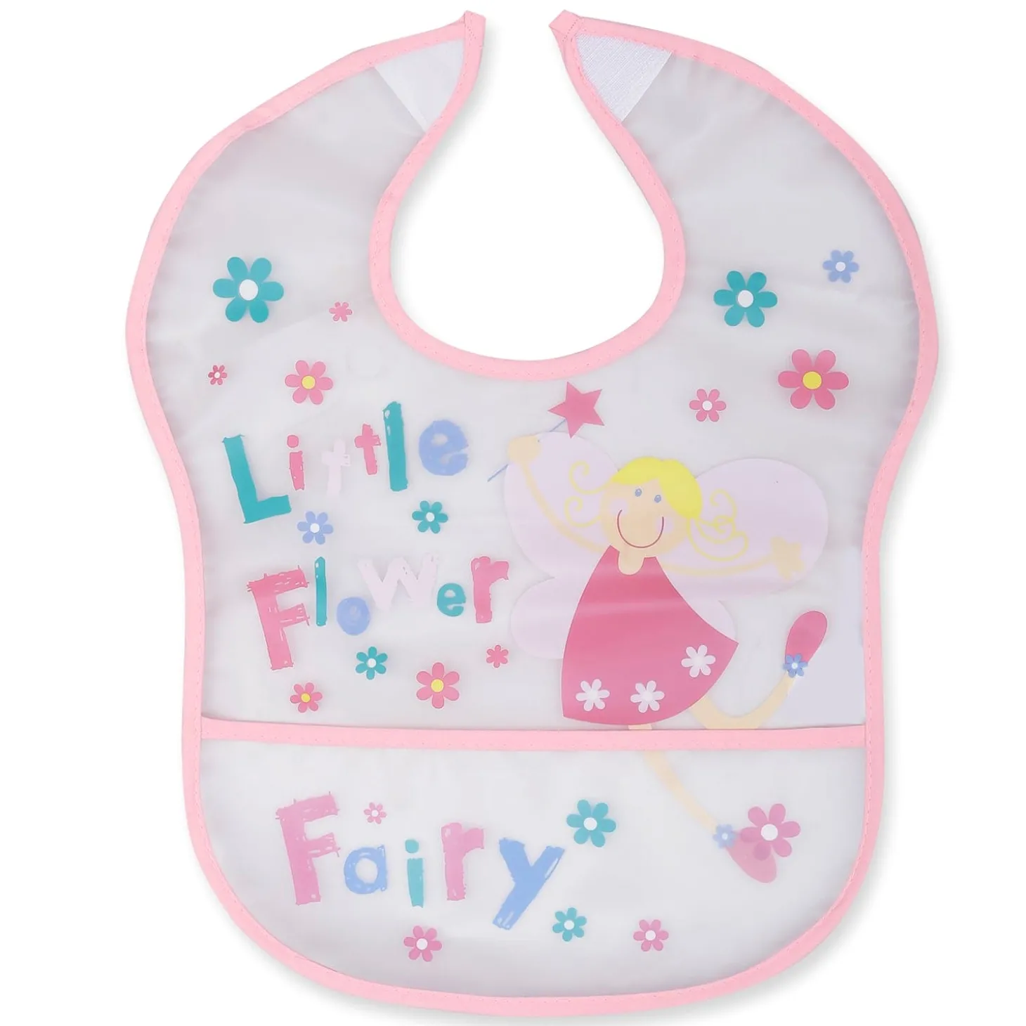Feeding Bibs Pack Of 2 Crumb Catcher Waterproof Flower Fairy Pink