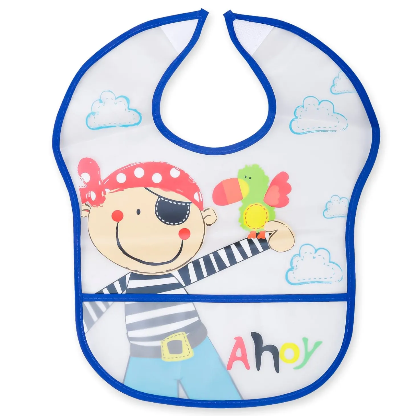 Feeding Bibs Pack Of 2 Crumb Catcher Waterproof Ahoy Pirate Blue