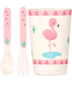 Flamingo Pink Bamboo Fiber Dinner Set